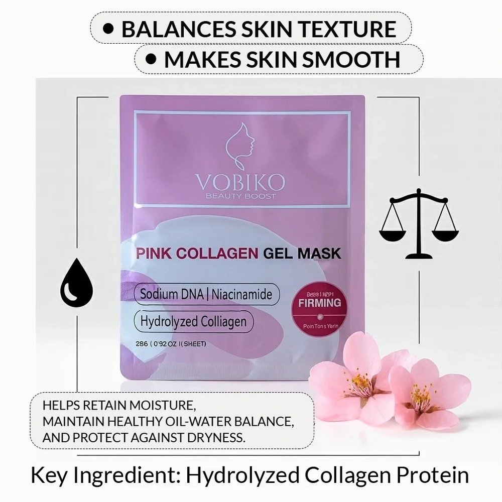 PDRN Pink Collagen Hydrogel Face Masks 12 Pack Sodium DNA Glass Skin VOBIKO Set